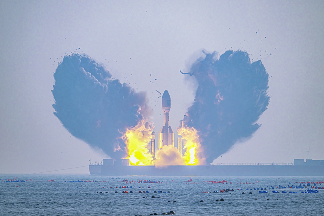 The Gravity-1 rocket launches off the coast of Haiyang, Shandong province on Thursday. Photo: VCG