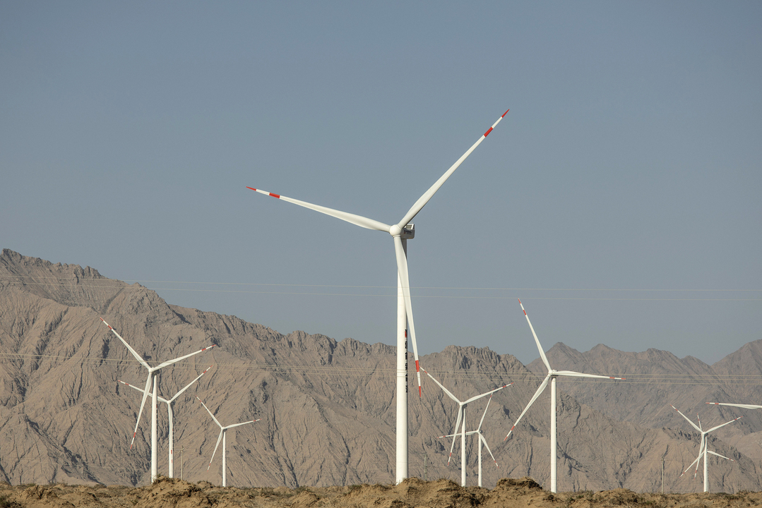 A wind farm in operation in Golmud, Qinghai province.