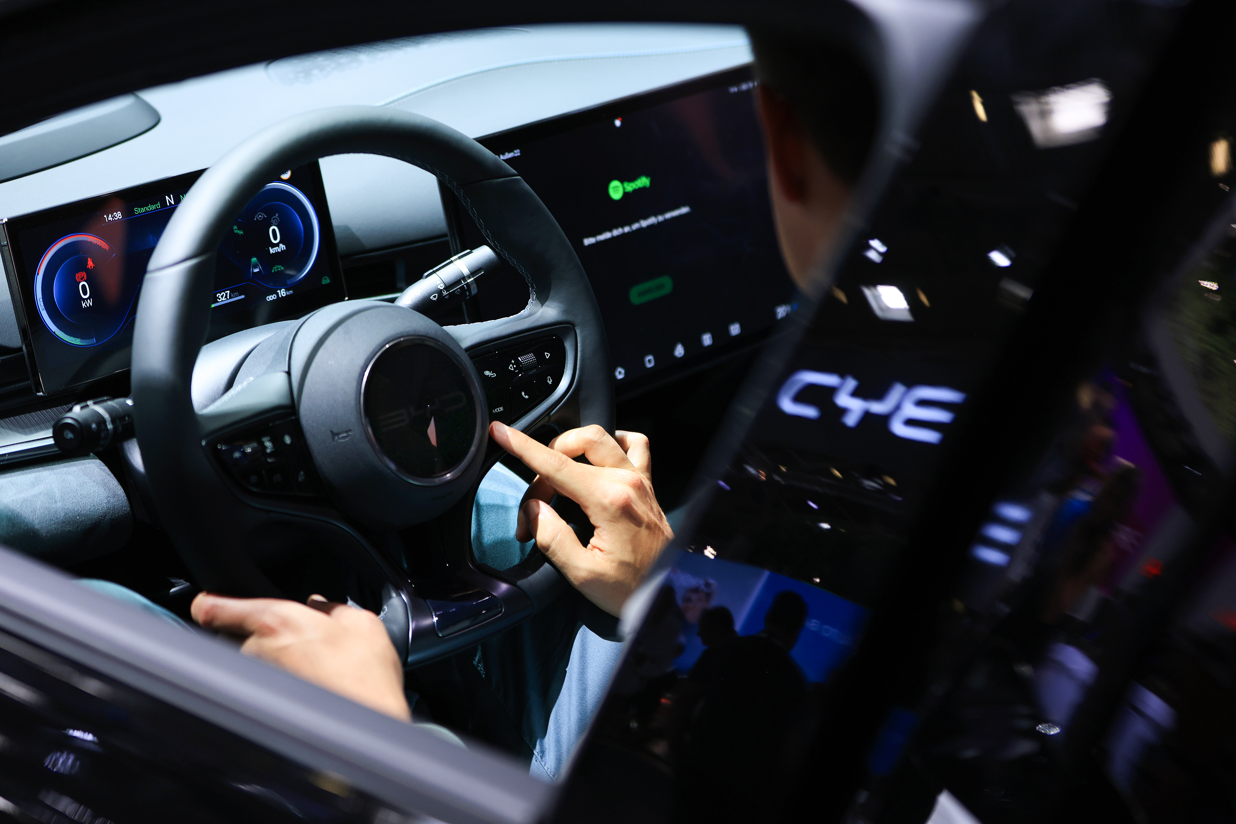 The steering wheel and dashboard of a BYD Seal electric sedan on the second day of the Munich Motor Show in Germany on Sept. 6. Photo: Bloomberg